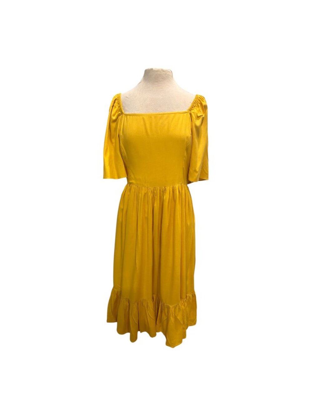 Jessakae Collection Mustard Yellow Midi Dress XL Square Neck Smocked Back Rayon - Picture 2 of 7